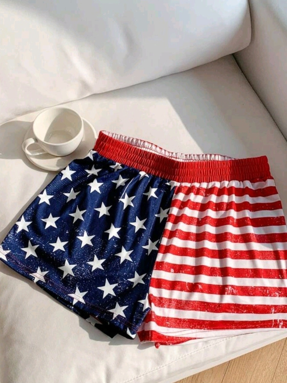 SHEIN Women's Stars & Stripes Athletic Shorts - Red & Blue